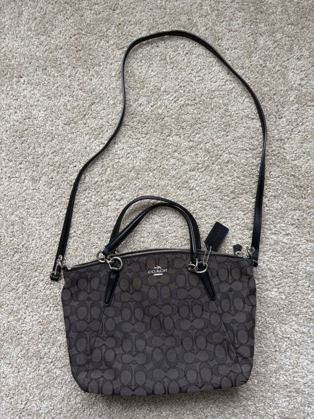 Coach Brown and Black Signature Crossbody Satchel